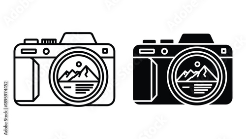 Camera icon with mountain landscape