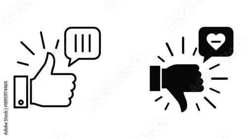 Thumbs up and thumbs down icon with speech bubble