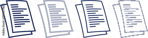 Business document icon set with file paper and text line silhouettes