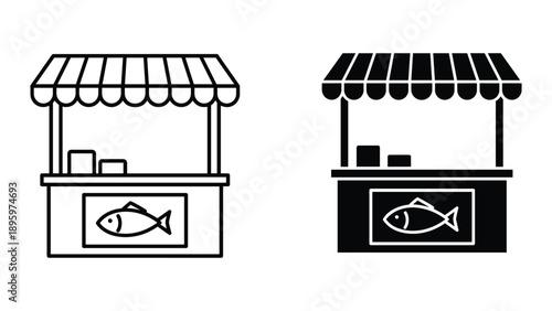 Fish market stall icon set