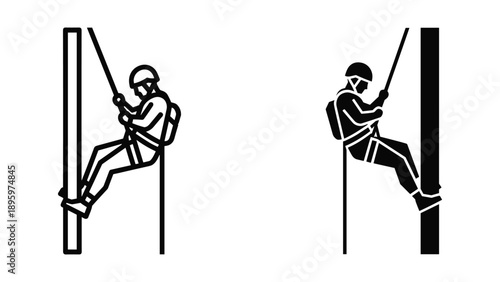 Climber ascending vertical surface with safety gear