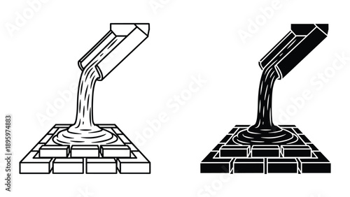Cement pouring on brick surface illustration