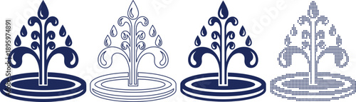 Blue fountain water spray icons set vector illustration