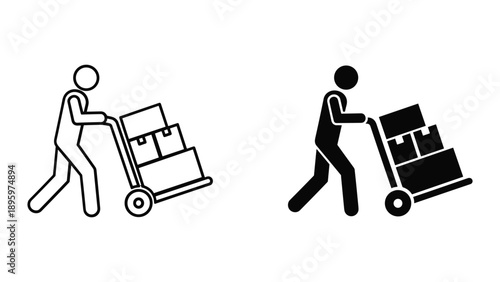 Person pushing hand truck with boxes