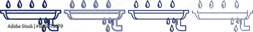 Dark blue gutter system, water drops, drainage, vector