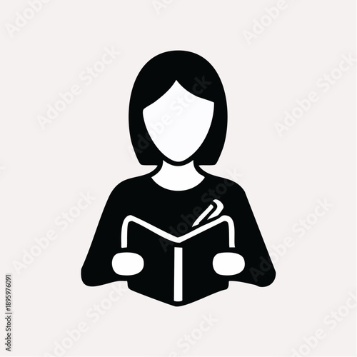 Clean vector icon illustrating a dedicated individual deeply focused on reading a book, representing the pursuit of knowledge, academic study, and the joy of continuous personal development