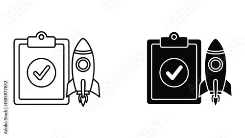 Startup success checklist with rocket icon
