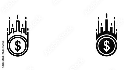 Dollar coin with graph icon set for finance and business