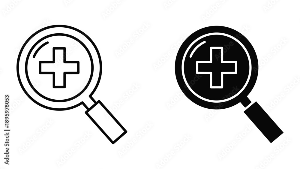 Obraz premium Magnifying glass with medical cross symbol