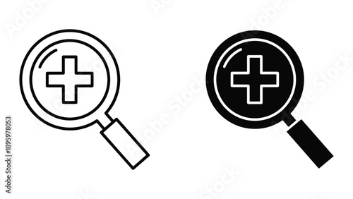 Magnifying glass with medical cross symbol