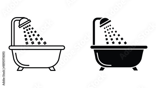 Bath tub with water filling from shower