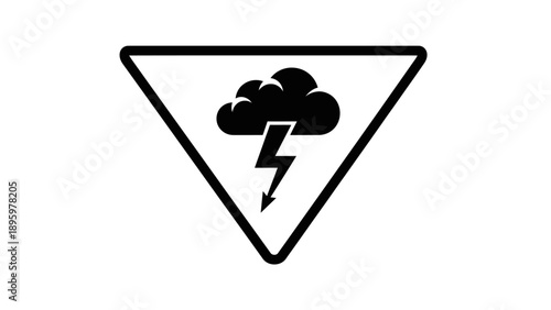 Warning sign with lightning storm symbol.