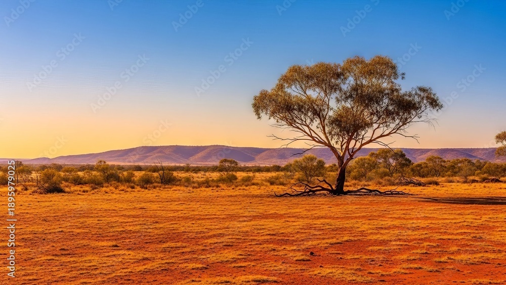 Fototapeta premium Australian Outback Landscape at Sunset with a Lone Tree