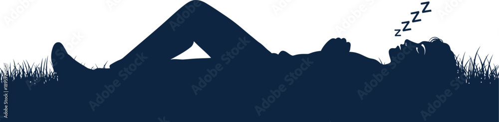 Fototapeta premium Silhouette of a Person Sleeping Peacefully in the Grass Under Night Sky
