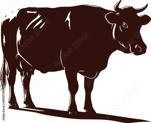 Strong Silhouette of a Standing Bull or Cow Agriculture Concept