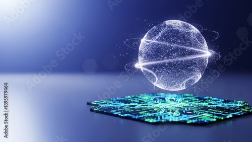 Digital Globe of Data Emerging from Circuit Board