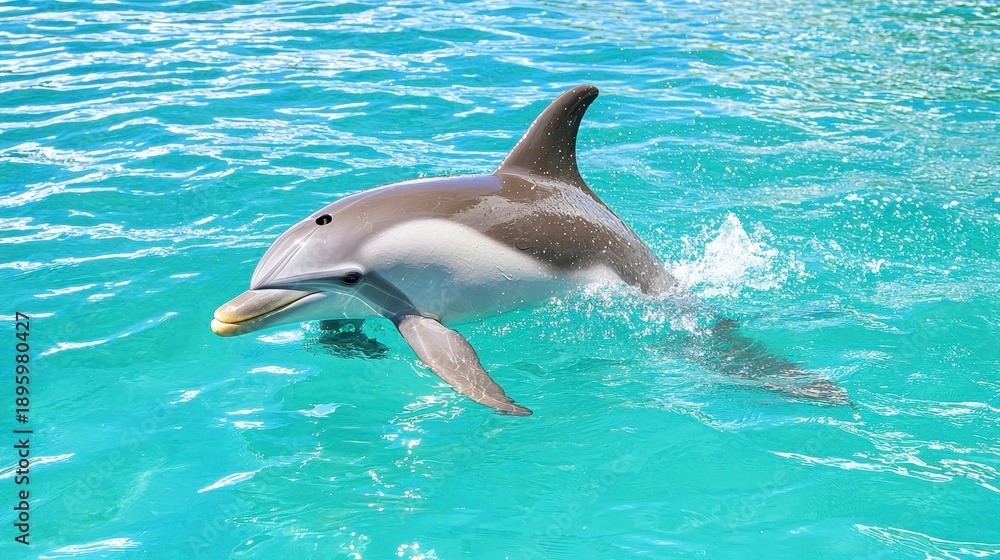 Naklejka premium Playful Dolphin Leaps in Turquoise Water