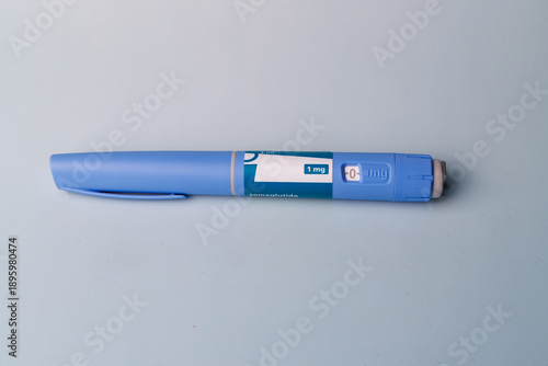 Modern semaglutide GLP-1 injection pens for diabetes and obesity management on a professional blue gradient background for pharma.