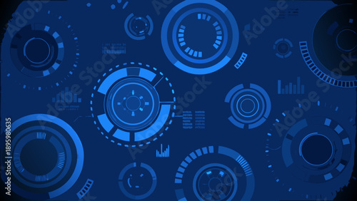 Futuristic blue interface with circular and linear data visualizations