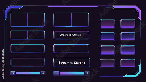 Futuristic user interface with glowing purple and blue elements