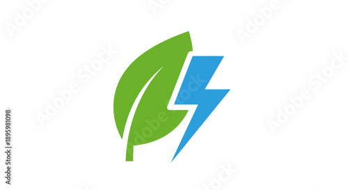 Green energy and eco-friendly power symbol with leaf and lightning.
