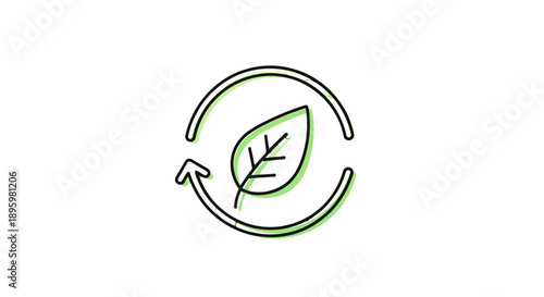 Simple green leaf icon with circular arrow symbolizing recycling and sustainability.