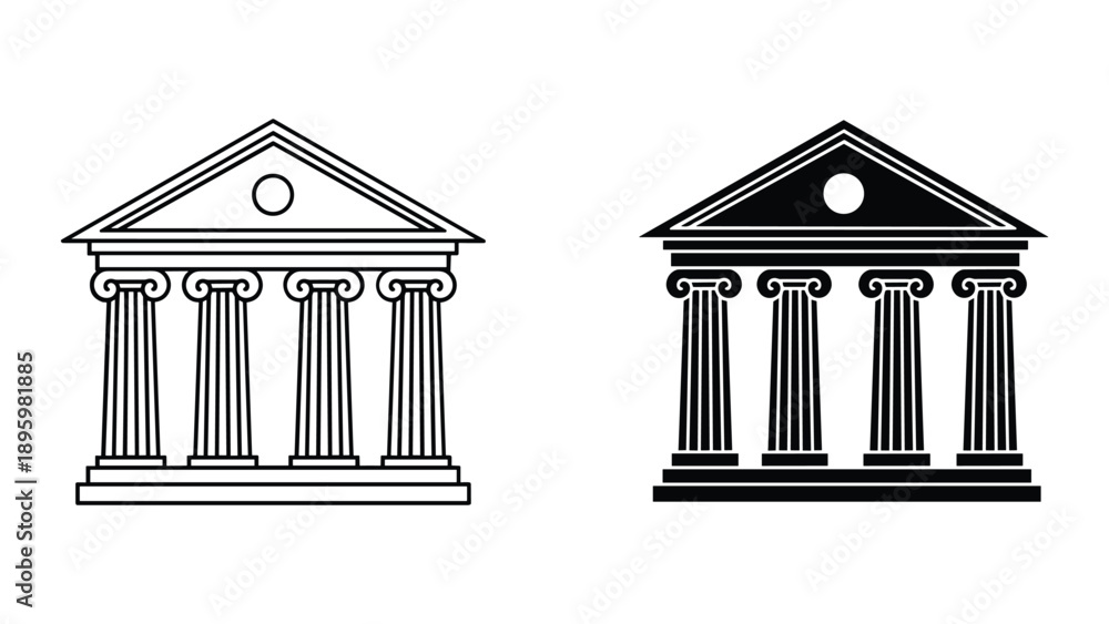Fototapeta premium Ancient greek temple illustration in black and white