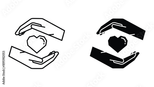 Caring hands holding heart icon illustration