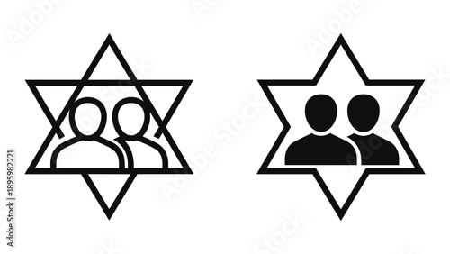 Jewish community and people icon in star of david