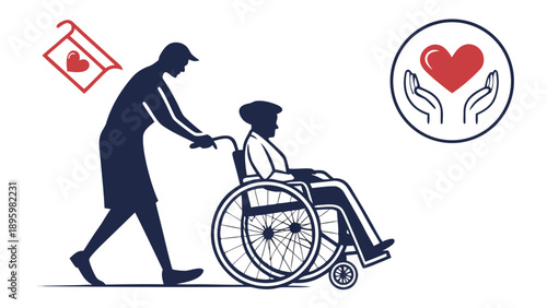 Caregiver assisting a person in a wheelchair, promoting care and compassion