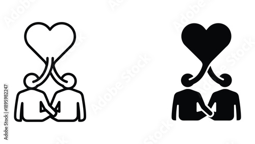 Couple holding hands with heart above them