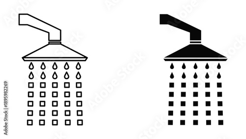 Shower head icon set with water droplets