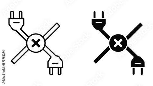 Crossed electrical plugs with cancel symbol