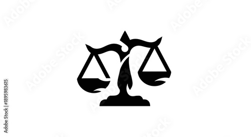 Black line art logo of a balance scale