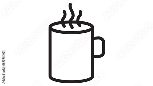 Mug coffee icon with steam rising from a cylindrical handle and bold outline, simple line art depiction of a hot beverage container used in cafes and kitchens, minimalistic design