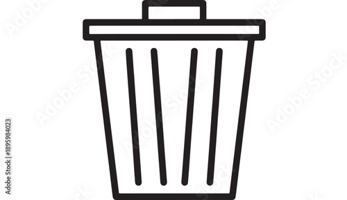 Trash can icon with a rectangular lid and vertical slats in black outline style, suitable for icons or minimalist design themes, representing waste disposal and recycling symbols.