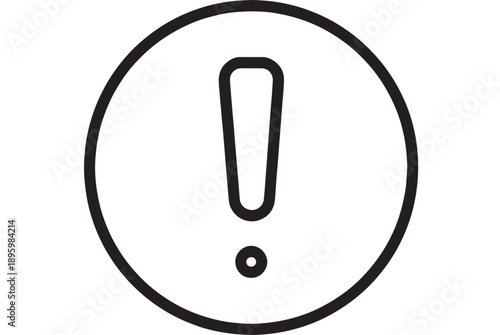 Circle warning icon with exclamation mark inside, simple black outline warning symbol for hazard or alert indication, minimalistic vector graphic design for safety signs.