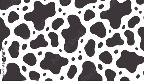 Seamless black and abstract blob pattern resembling cow print shape