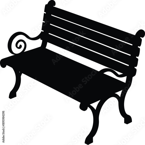 Silhouette of a park bench isolated on transparent background