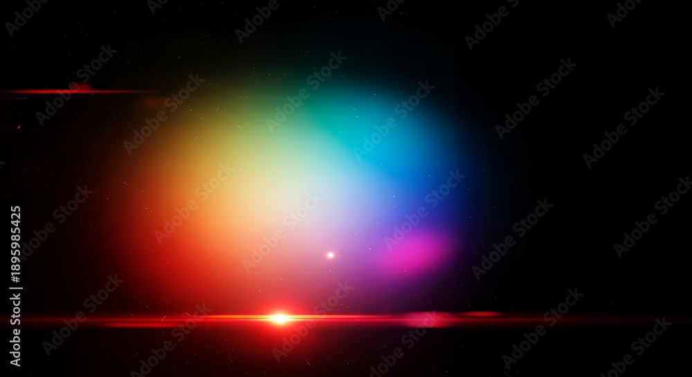 Obraz premium Vibrant rainbow light explosion over dark landscape with clouds viewed from low angle