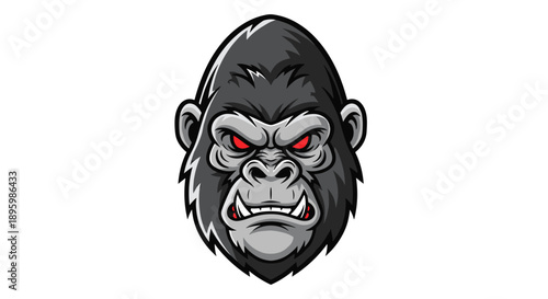 Angry Gorilla Head Illustration with Red Eyes.