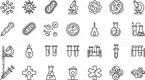 Collection of various science and laboratory equipment icons