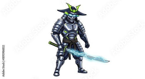 Futuristic Samurai Warrior with Glowing Sword.