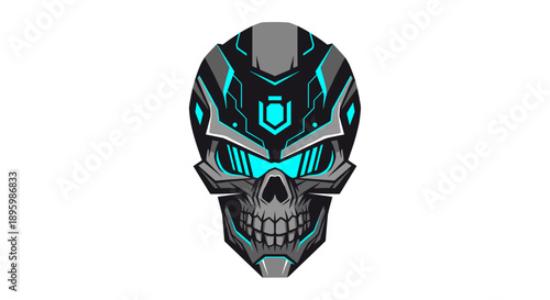 Futuristic Skull with Neon Blue Eyes.