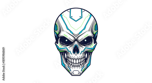 Futuristic Skull with Neon Blue Outlines.