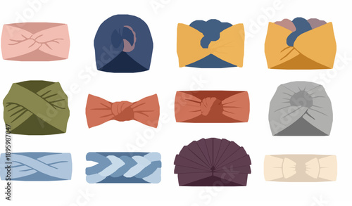 Stylish women turban headwear collection fashionable flat vector