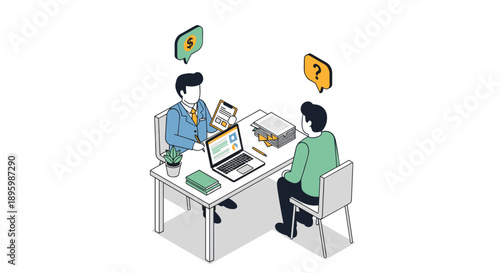Two People Discussing at a Desk.