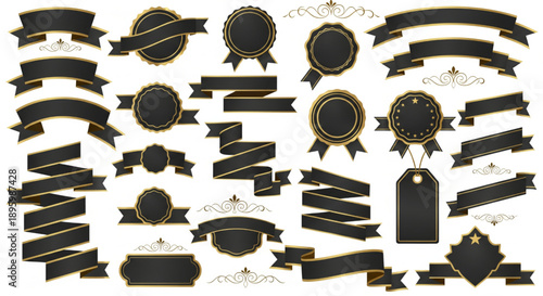 Luxury Black and Gold Ribbon Banners and Vintage Badges Collection