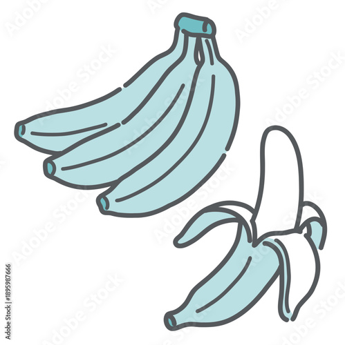 バナナのイラストセット（房と皮むき/エネルギー補給/果物）