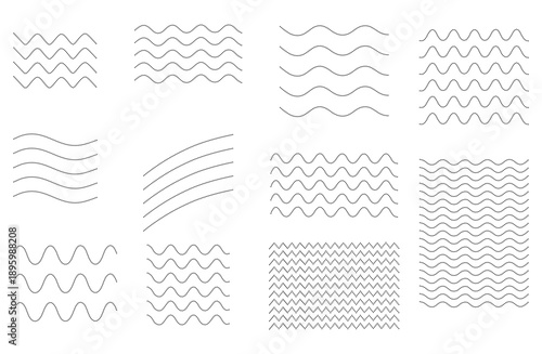 Corrugated Dot Wave Line Set – Abstract Wriggle Vector Decoration. 
